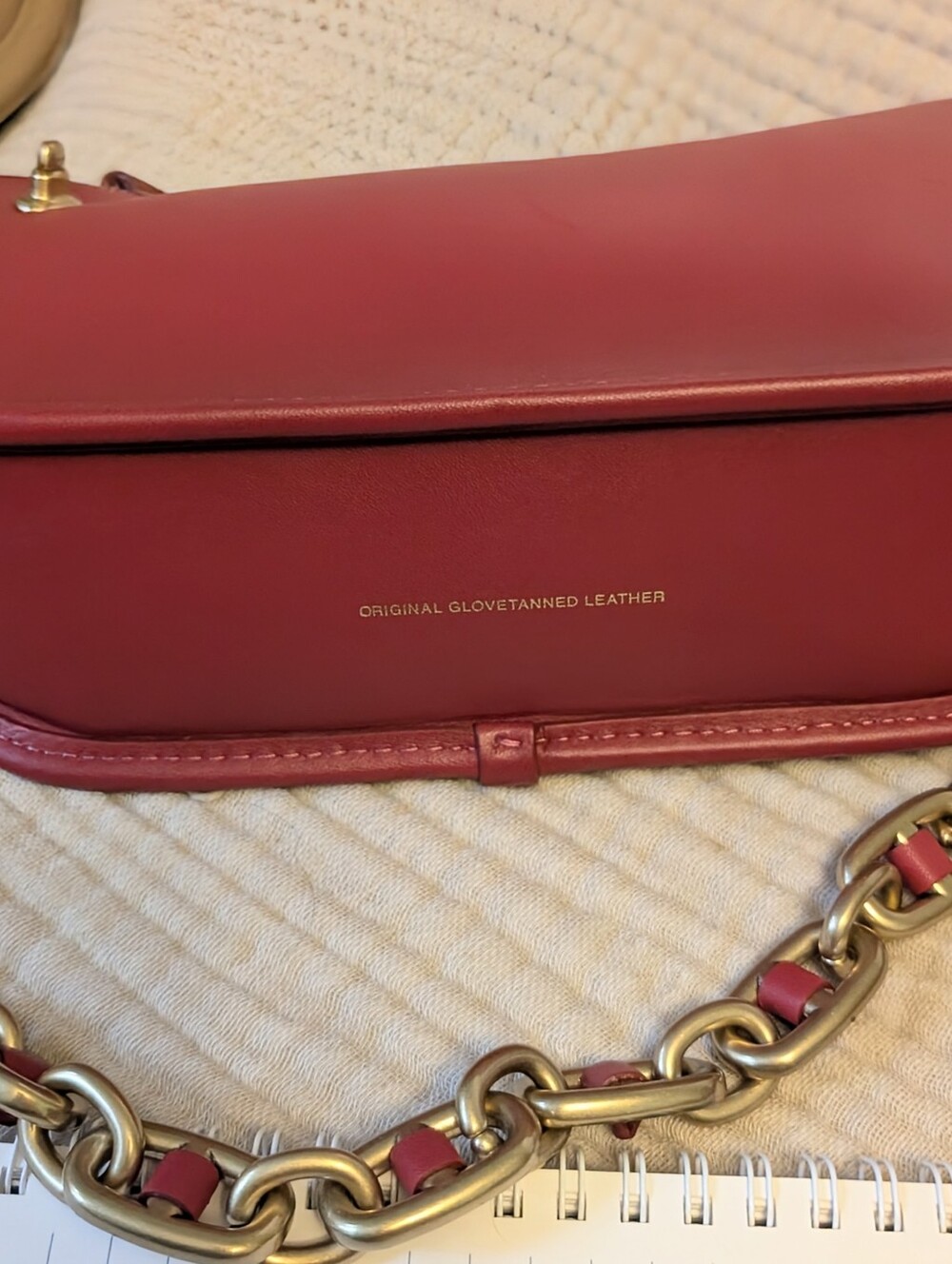 Coach Red Leather Crossbody with Gold Chain Strap - Picture 3 of 11